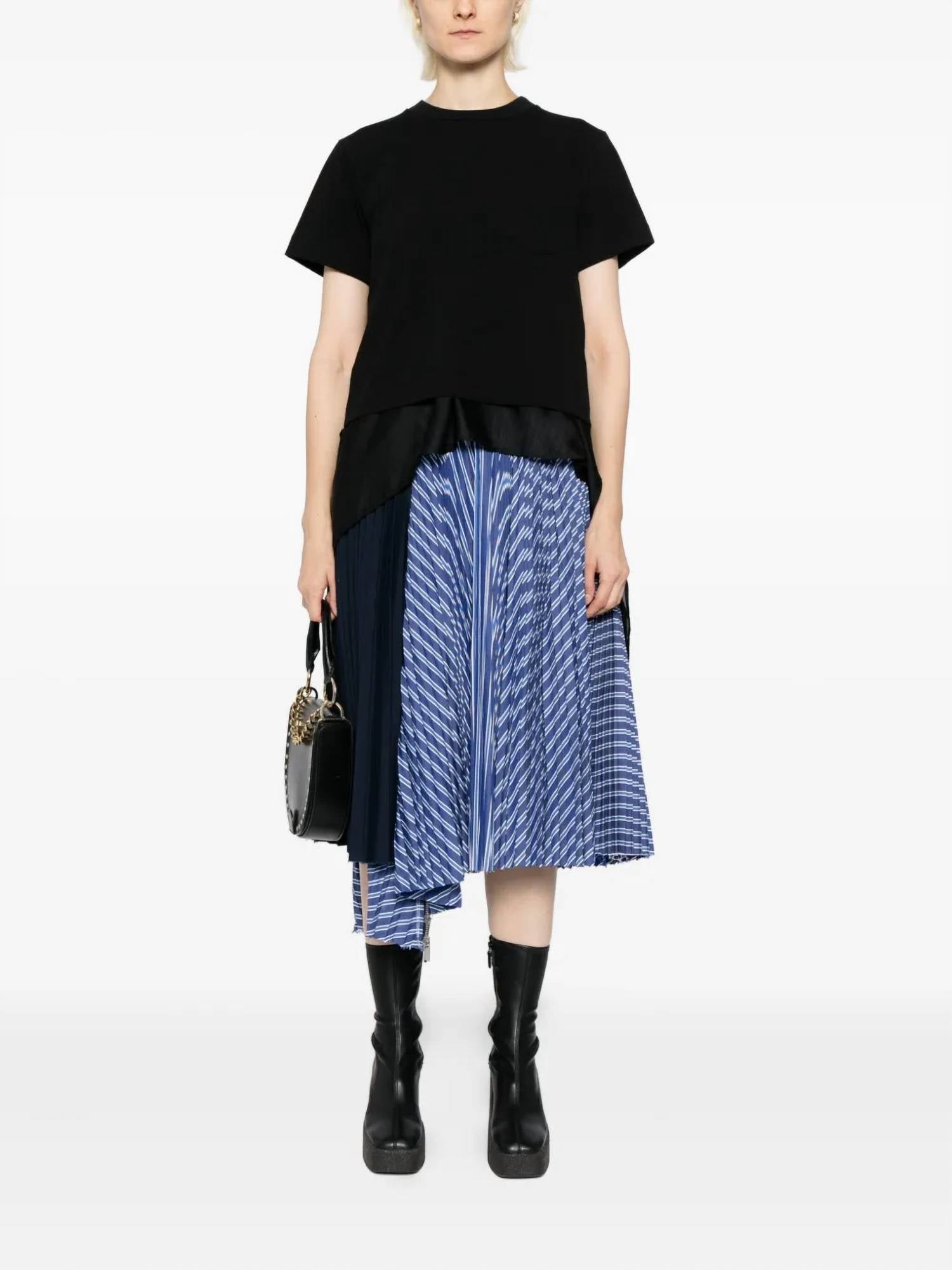 

Sacai Женская футболка из комбинированного атласа и хлопка, черная, Черный, Sacai Женская футболка из комбинированного атласа и хлопка, черная