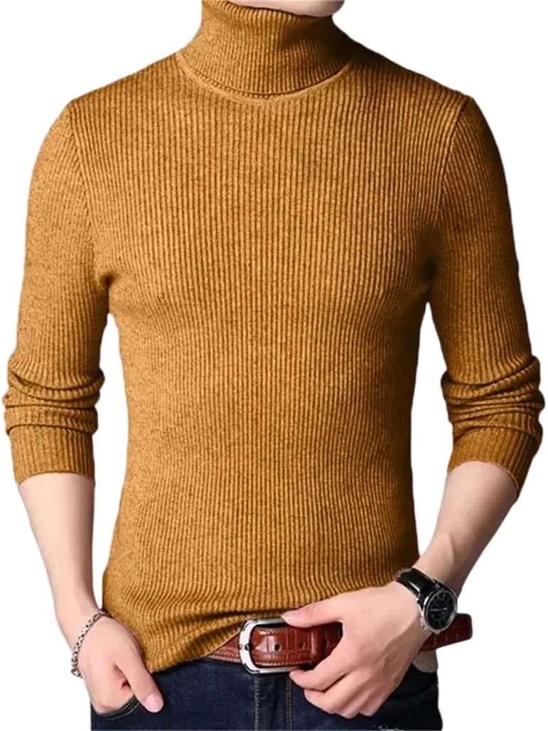 

Мужской свитер с длинным рукавом и воротником-стойкой в полоску