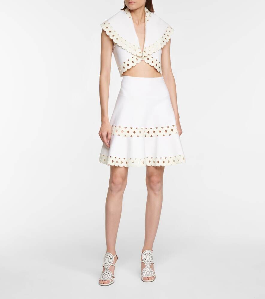 Укороченная куртка Vienne из смесовой шерсти с вырезами ALAÏA, белый — фото 2