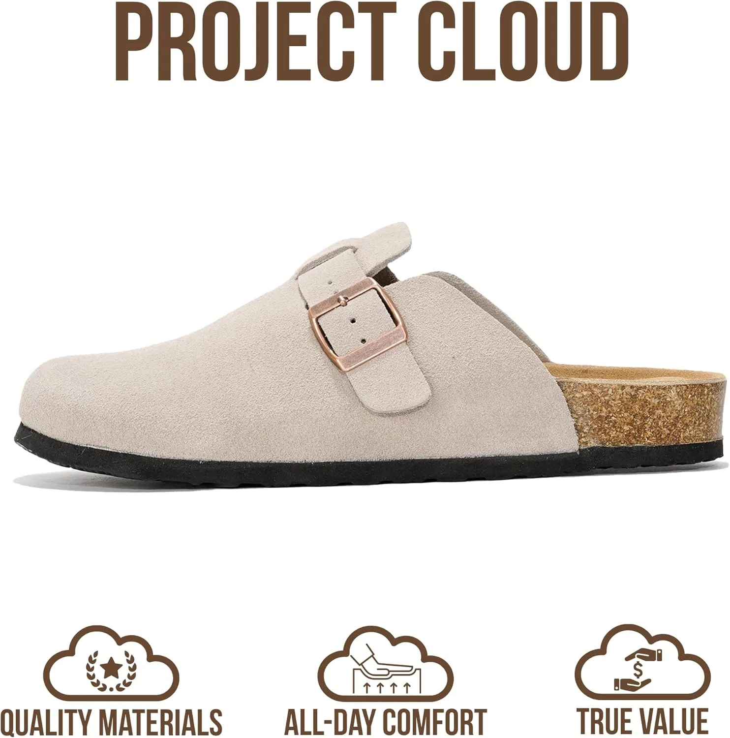 Мужские сабо Project Cloud - 100% натуральная кожа высшего качества, сабо с эффектом памяти, поддержка свода стопы, пробковая стелька, нескользящая платформа (Бруклин), Brown Wool — фото 4