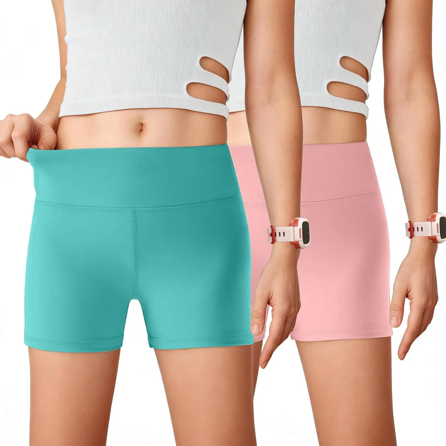Шорты спортивные для девочек, 2 шт., Seiciviy, Pink/Green