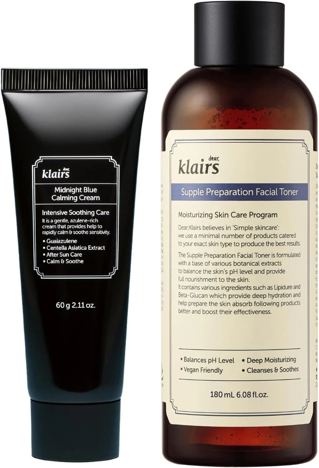 Набор успокаивающий крем и тонер DearKlairs Midnight Blue Calming Cream & Supple Preparation Facial Toner, 60 мл + 180 мл
