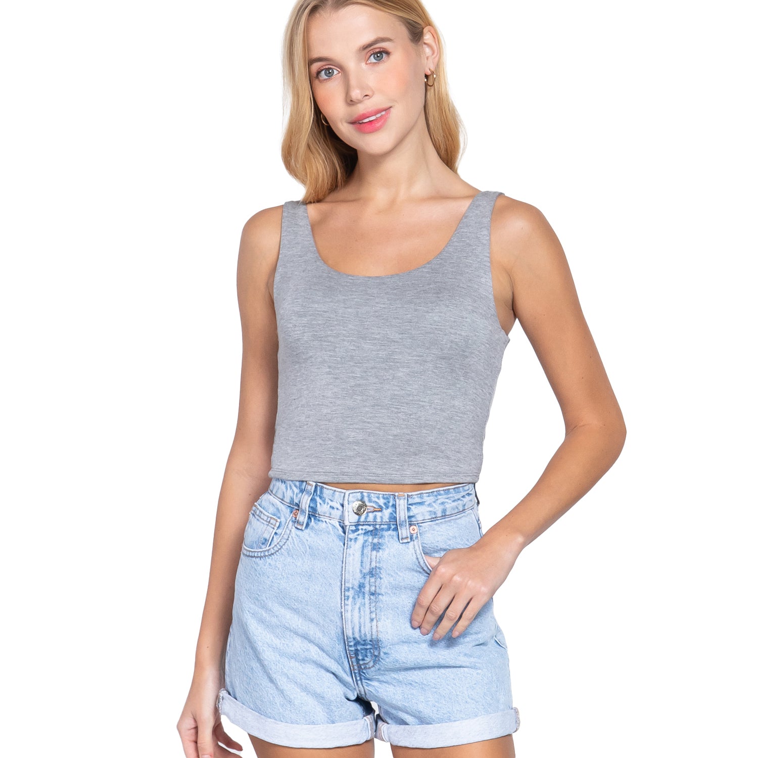 

Укороченный топ с круглым вырезом, 2 слоя FASHNZFAB, цвет heather grey