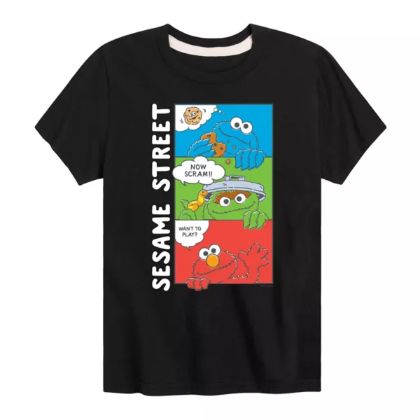 

Футболка для мальчиков 8-20 лет с комикс-принтом в сетку Sesame Street Licensed Character, черный