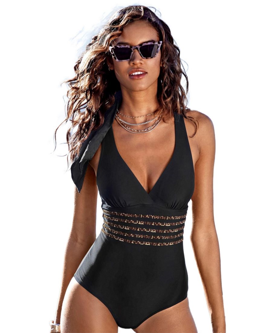 

Женский слитный купальник с леопардовым или гепардовым принтом и утягивающим эффектом LASCANA, Leopard black