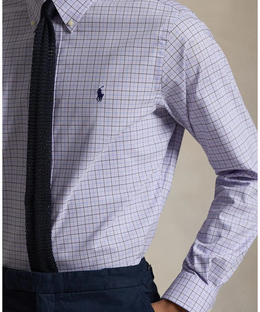 Мужская классическая спортивная рубашка Polo Ralph Lauren, lavender синий мультиколор — фото 3