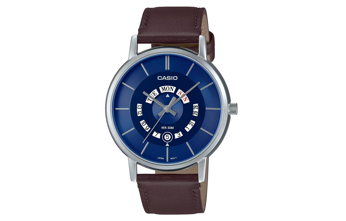 

CASIO Часы Quartz Movement Genuine Leather/Cloth Strap Watch Men's Watch Blue Dial, Dark Blue Watch Dial