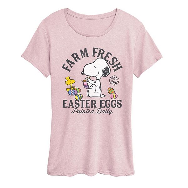 

Футболка с принтом Women's peanuts farm fresh easter eggs painted daily Licensed Character, Heather Pink