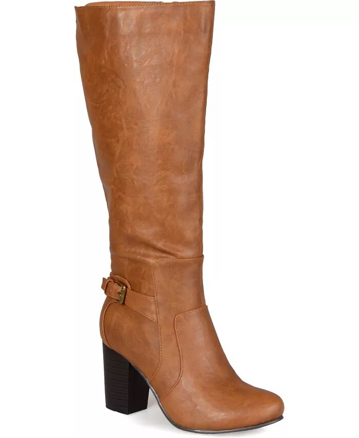Женские сапоги Carver Wide Calf Block Heel до колена Journee Collection, коричневый/бежевый