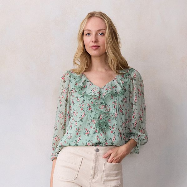 

Блузка с рюшами спереди и укороченными рукавами Lc Lauren Conrad, Sage Evie Berry