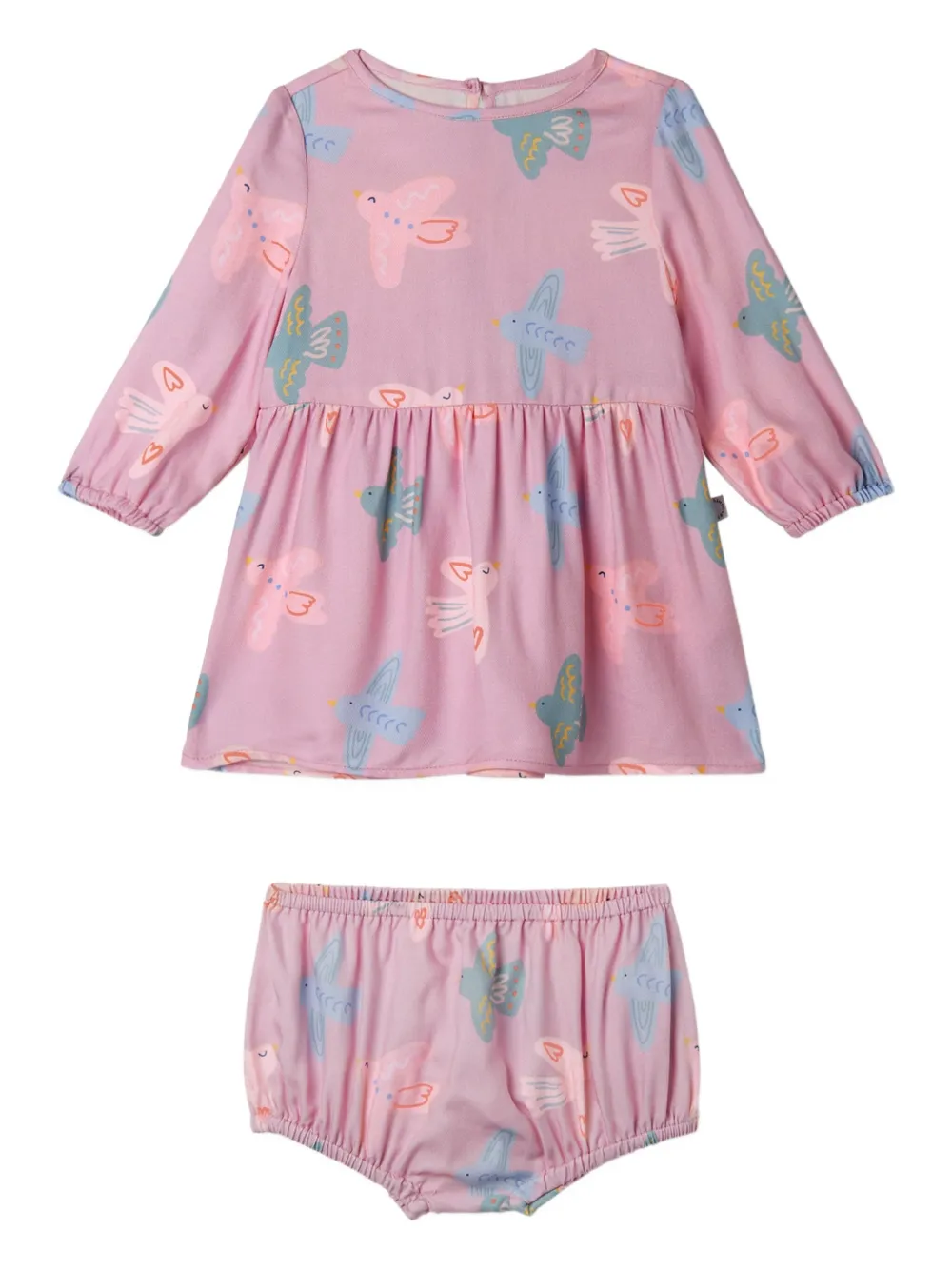 

Платье с принтом птиц и сборкой Stella McCartney Kids, розовый