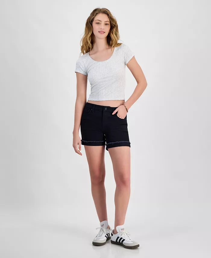 

Джинсовые шорты Mid Rise с рваными манжетами для подростков Celebrity Pink, черный
