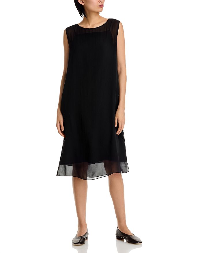 

Платье из шелка с лодочкой Eileen Fisher, черный