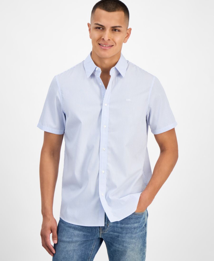 

Мужская хлопковая рубашка в полоску классического кроя на пуговицах Michael Kors, White