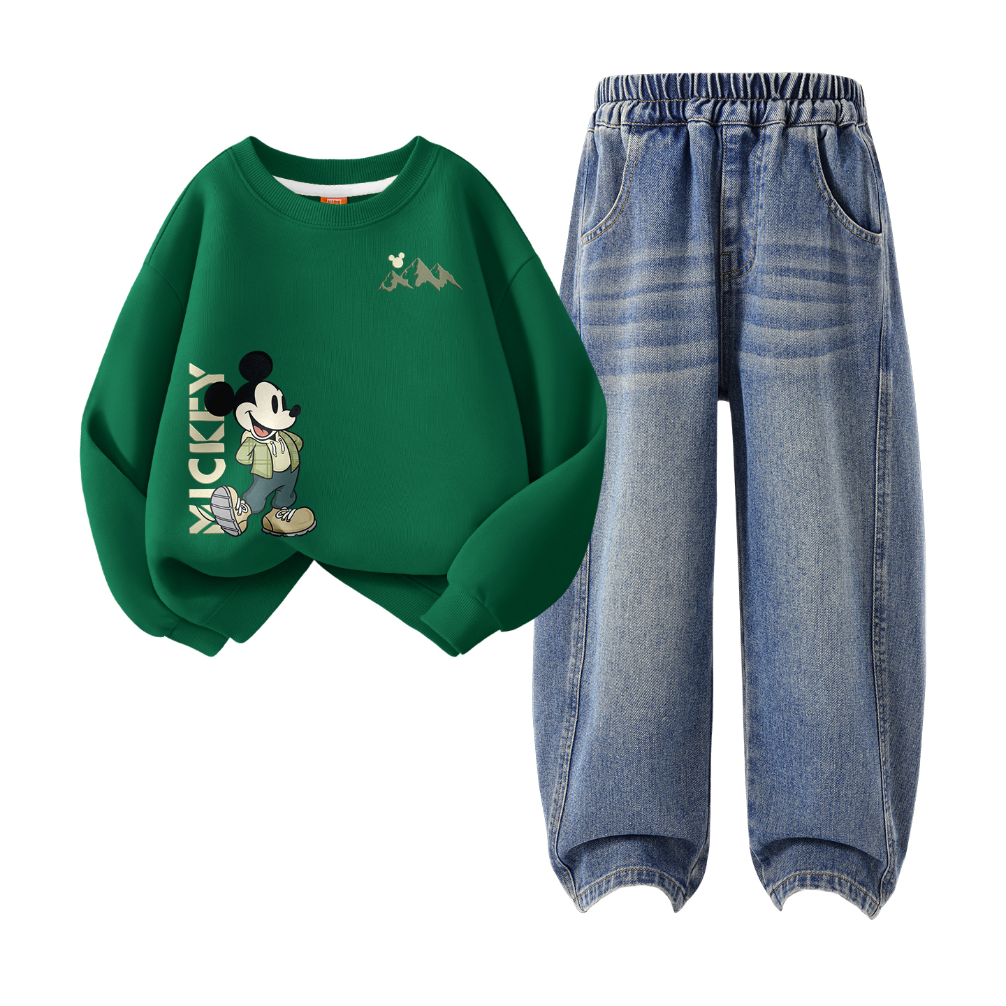 

Детская повседневная спортивная одежда Disney, Di Chong Top Of The Mountain K Vintage Green+Solid Color Denim Blue