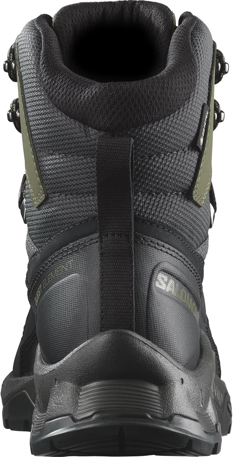 Мужские походные ботинки Salomon Quest Element Gore-Tex, водонепроницаемая серая кожа, черный/зеленый/оливковый — фото 4