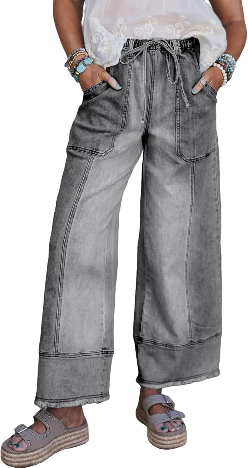 

Женские джинсы с высокой талией и широкими штанинами Whrounnk