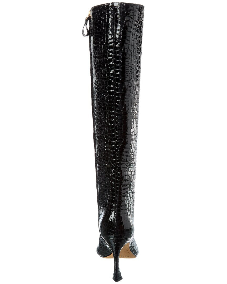 Alexandre Birman Kyra 85 из лакированной кожи с тиснением под крокодила, высокие сапоги, черный — фото 3