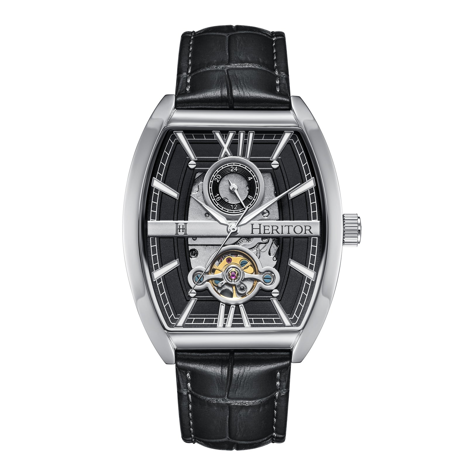 

Часы Masterson Semi-Skeleton с кожаным ремешком Heritor Automatic, серебряный