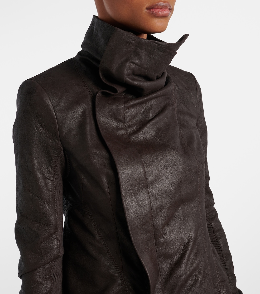 Кожаная байкерская куртка Naska Rick Owens, Mahogany — фото 4