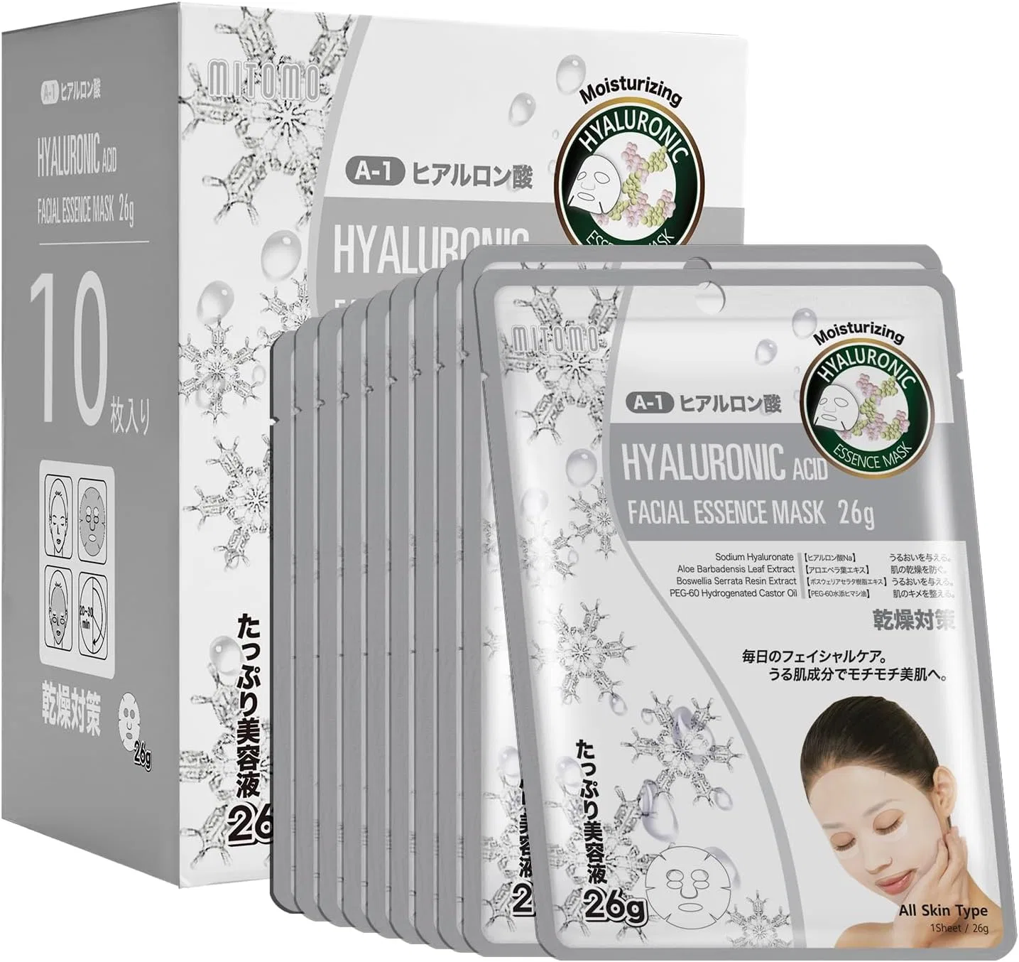 Маска для лица Mitomo Skincare — Листовая увлажняющая с гиалуроновой кислотой, 400 г