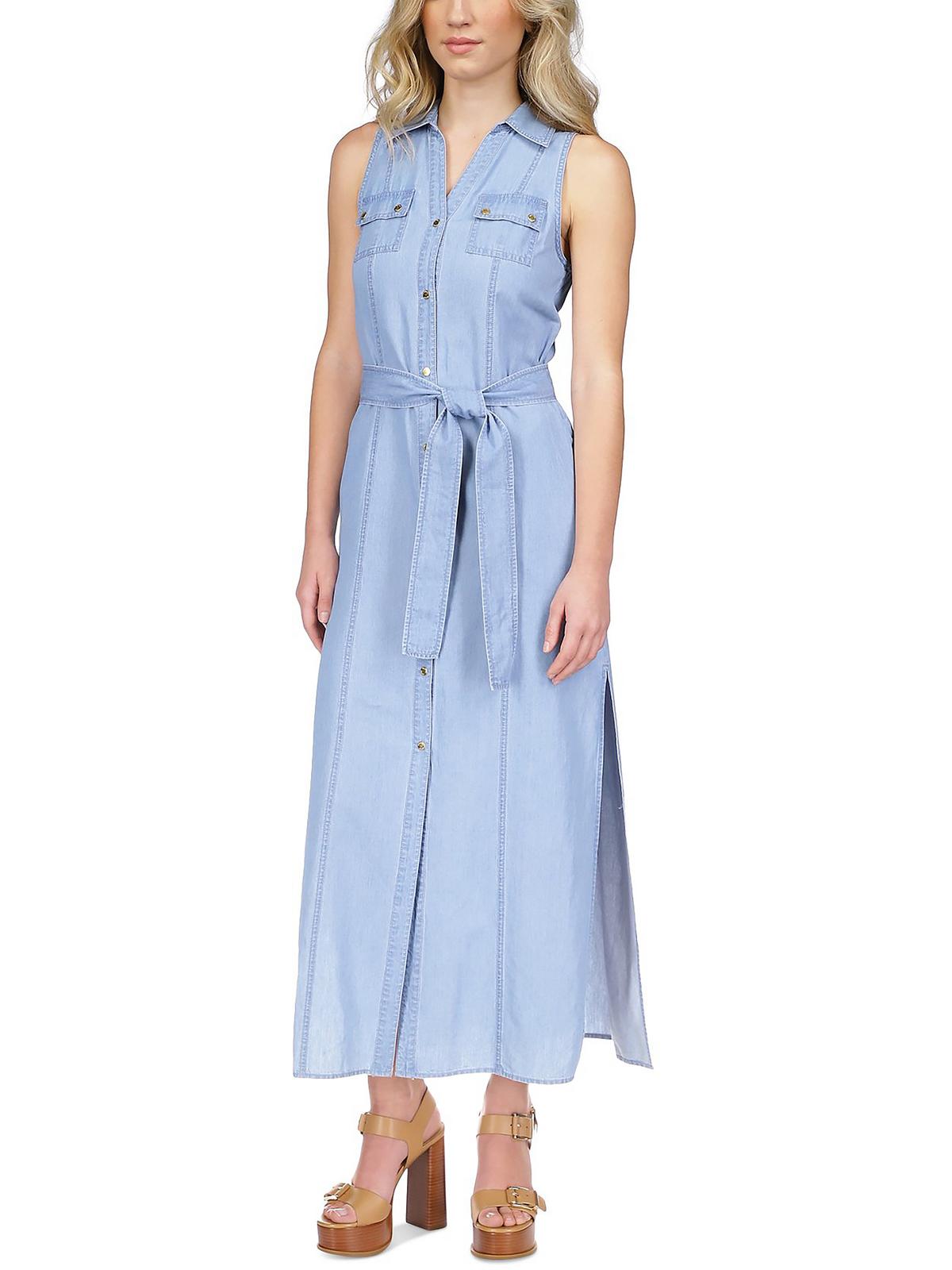 

Платье-рубашка без рукавов из шамбре для женщин Petites MICHAEL Michael Kors, цвет sky blue wash