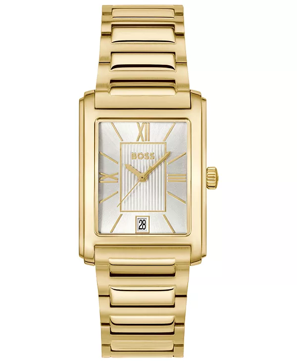 

Мужские кварцевые часы с базовым календарем, тонкими золотыми стальными часами с ионным покрытием, 28 x 39 мм Hugo Boss, gold-tone