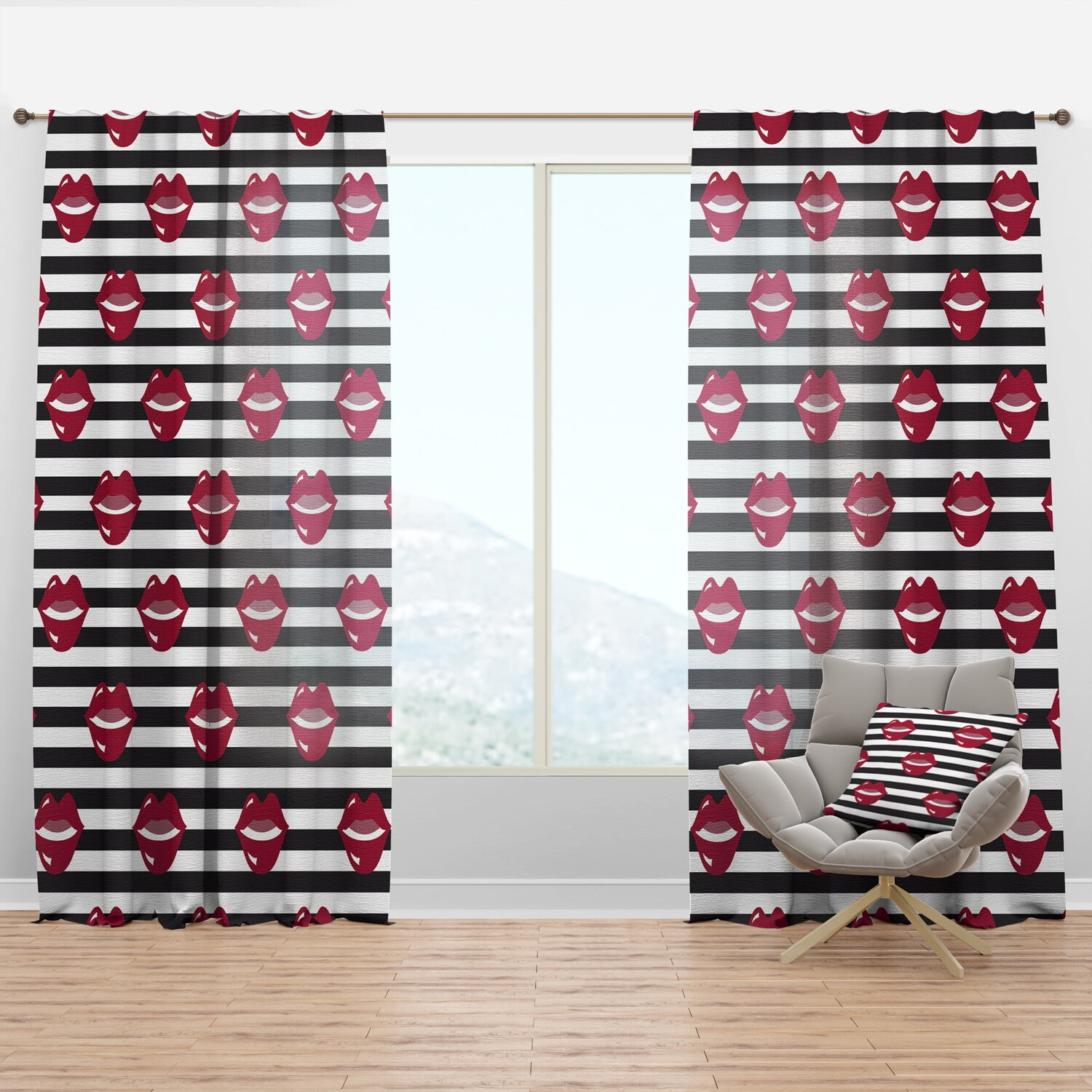 

Занавеска Designart Red Lips Fashion Horizontal Pattern, красный