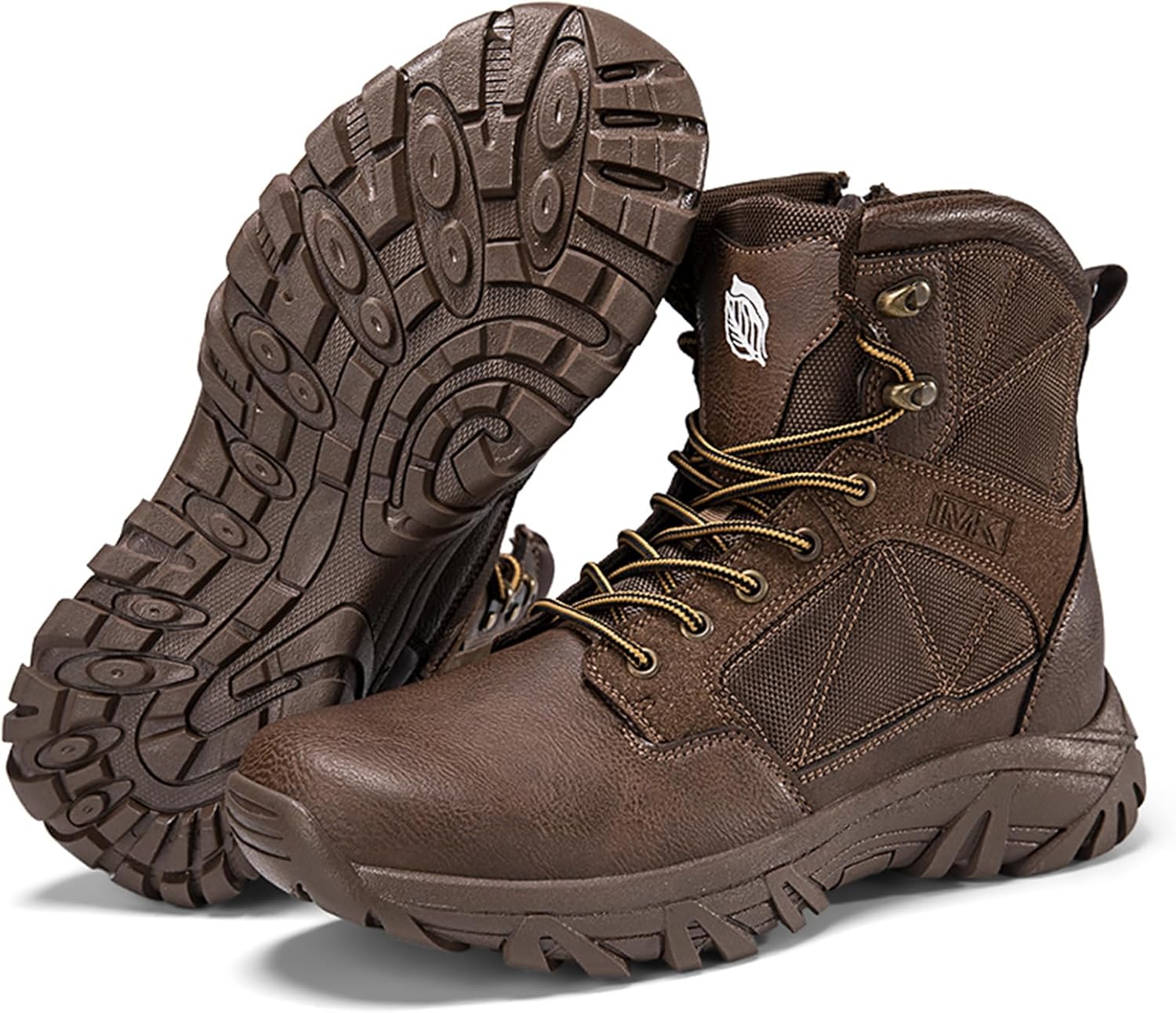 

Мужские тактические военные ботинки на шнурках, 15 см средний голенище, поддержка голеностопа, кожаная верхняя часть, резиновая подошва, круглый носок, легкие, дышащая сетка, для походов, тренировок, миссий, работы и туризма Tengfeifly, коричнев...