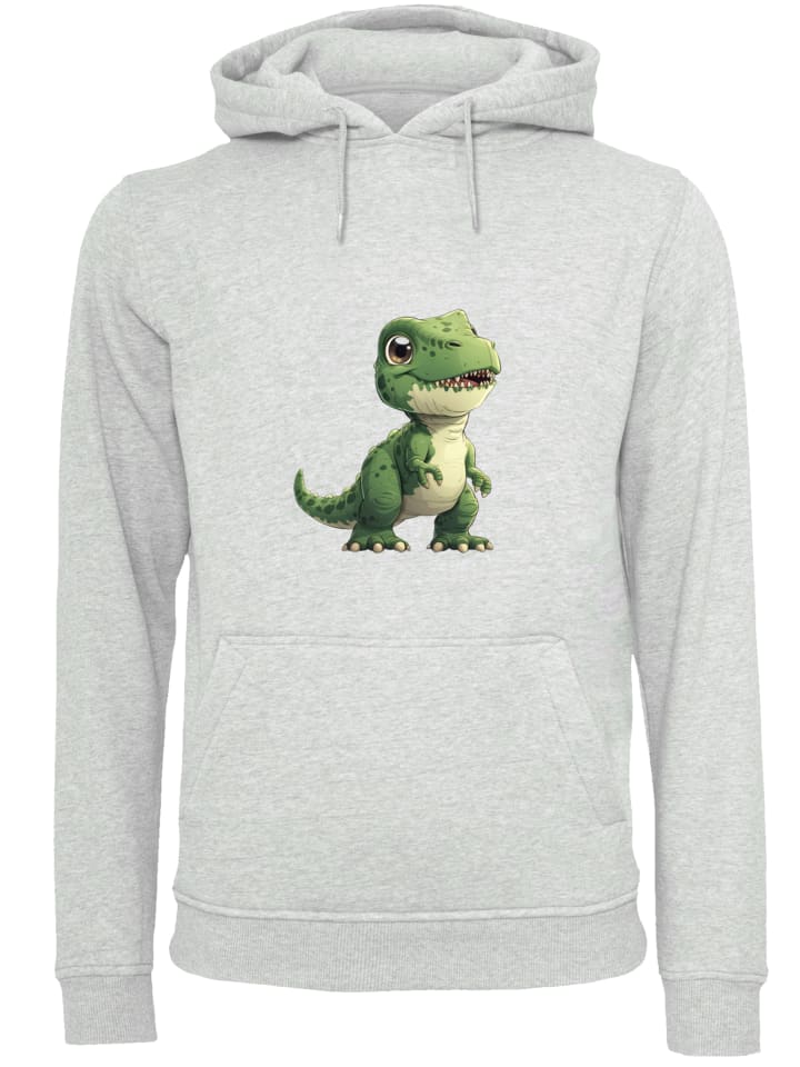 

F4NT4STIC Худи с милым зеленым динозавром в сером меланжевом цвете