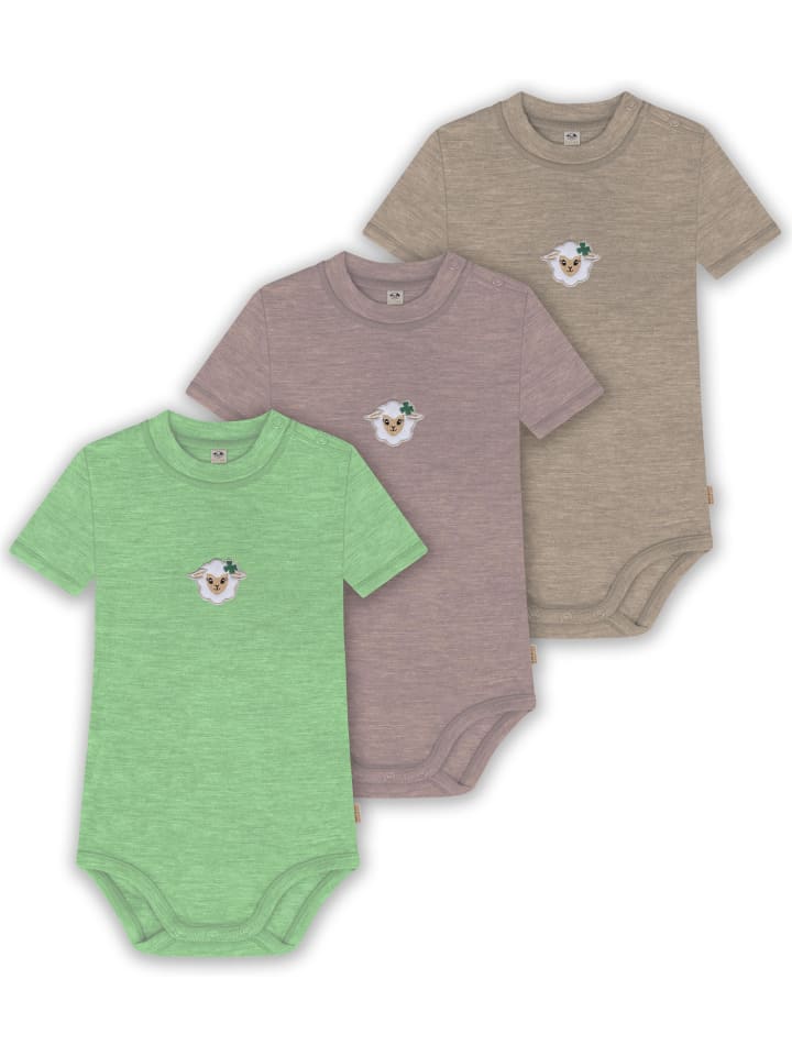 

Normani Outdoor Sports Комплект из 3 детских боди с короткими рукавами из органической мериносовой шерсти для мальчиков и девочек, бежевого/розового/зеленого цвета