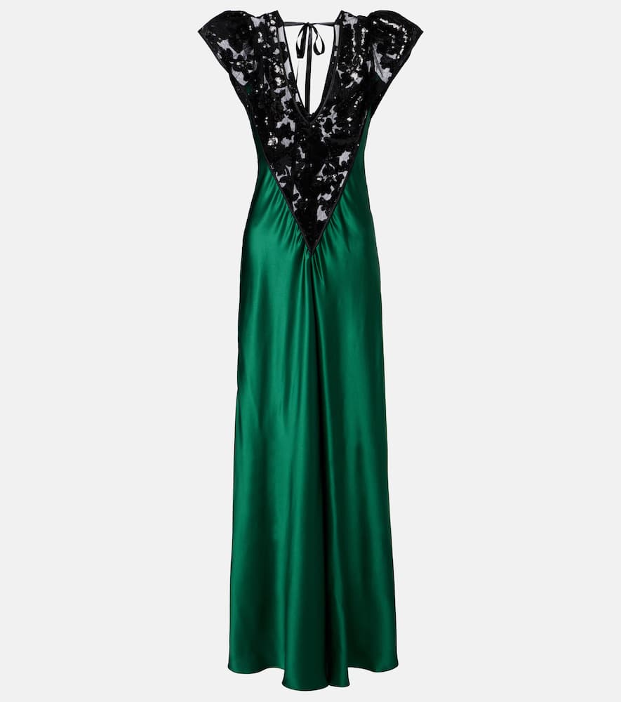 

Шелковое платье с пайетками и кружевной отделкой Rodarte, Green