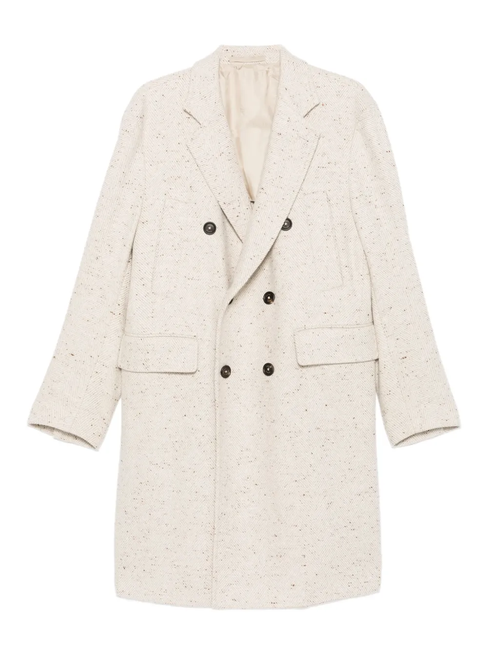 

Двубортное пальто с узором в елочку Eleventy, бежевый