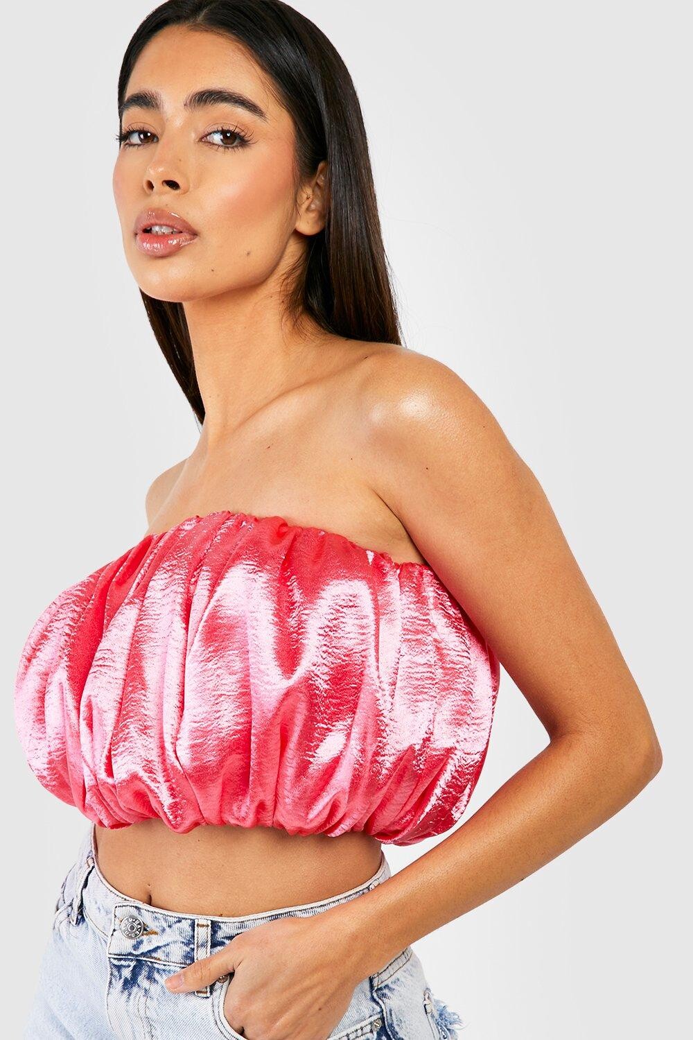 

Топ из атласа puffball Boohoo, розовый