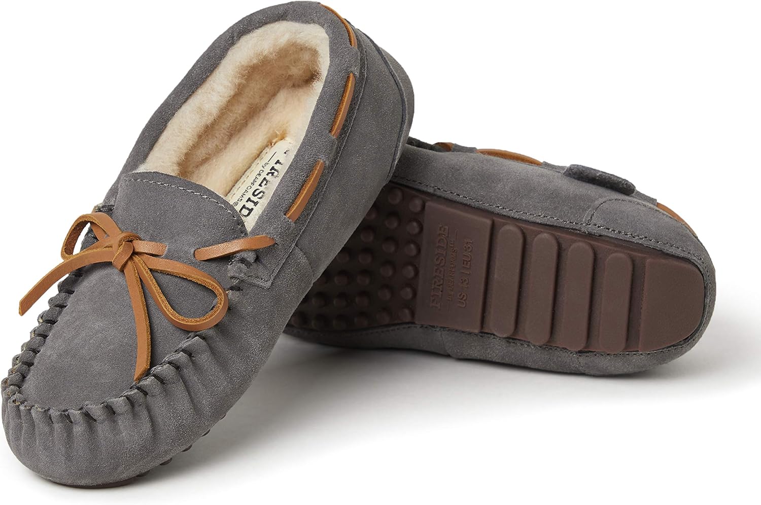 Мокасины Fireside от Dearfoams для детей и взрослых Parker из натуральной овчины для дома и улицы Fireside By Dearfoams, серый — фото 3