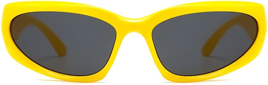 

Модные солнцезащитные очки в стиле Y2K с обтекаемой формой для женщин и мужчин, толстые спортивные очки, футуристические солнцезащитные очки в стиле киберпанк для подростков Azoxus, Yellow Frame/Dark Gray Lens