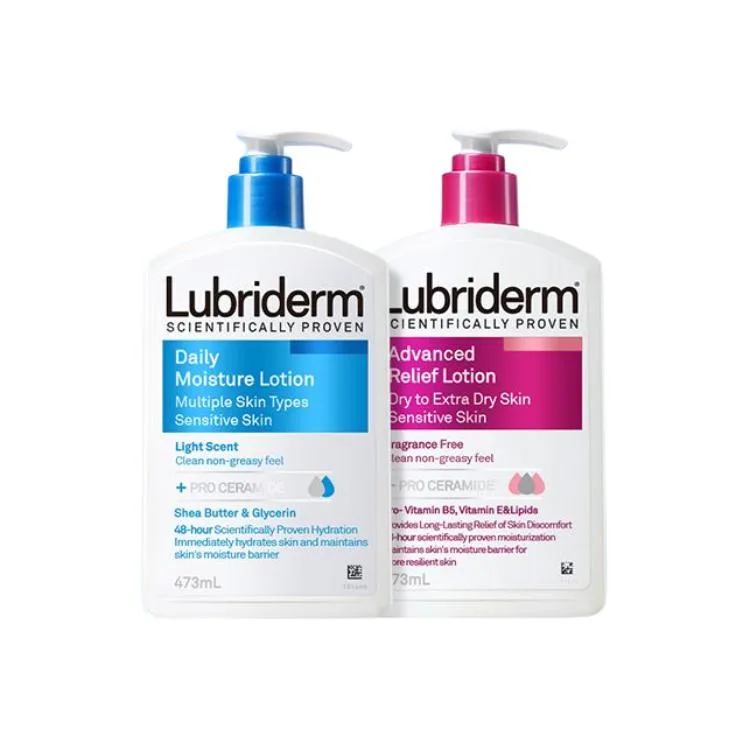Lubriderm Набор увлажняющего лосьона для тела Daily Hydrating And Moisturizing 473мл+177мл*2, Two-Piece Set: Blue Hydrating Body Lotion 473ml+Red Soothing Body Lotion 473ml