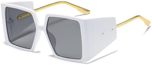 

Винтажные квадратные солнцезащитные очки в стиле панк для женщин, большие солнцезащитные очки в стиле стимпанк для мужчин, ретро-очки с защитой от УФ-излучения UV400 MTZJH, White-black