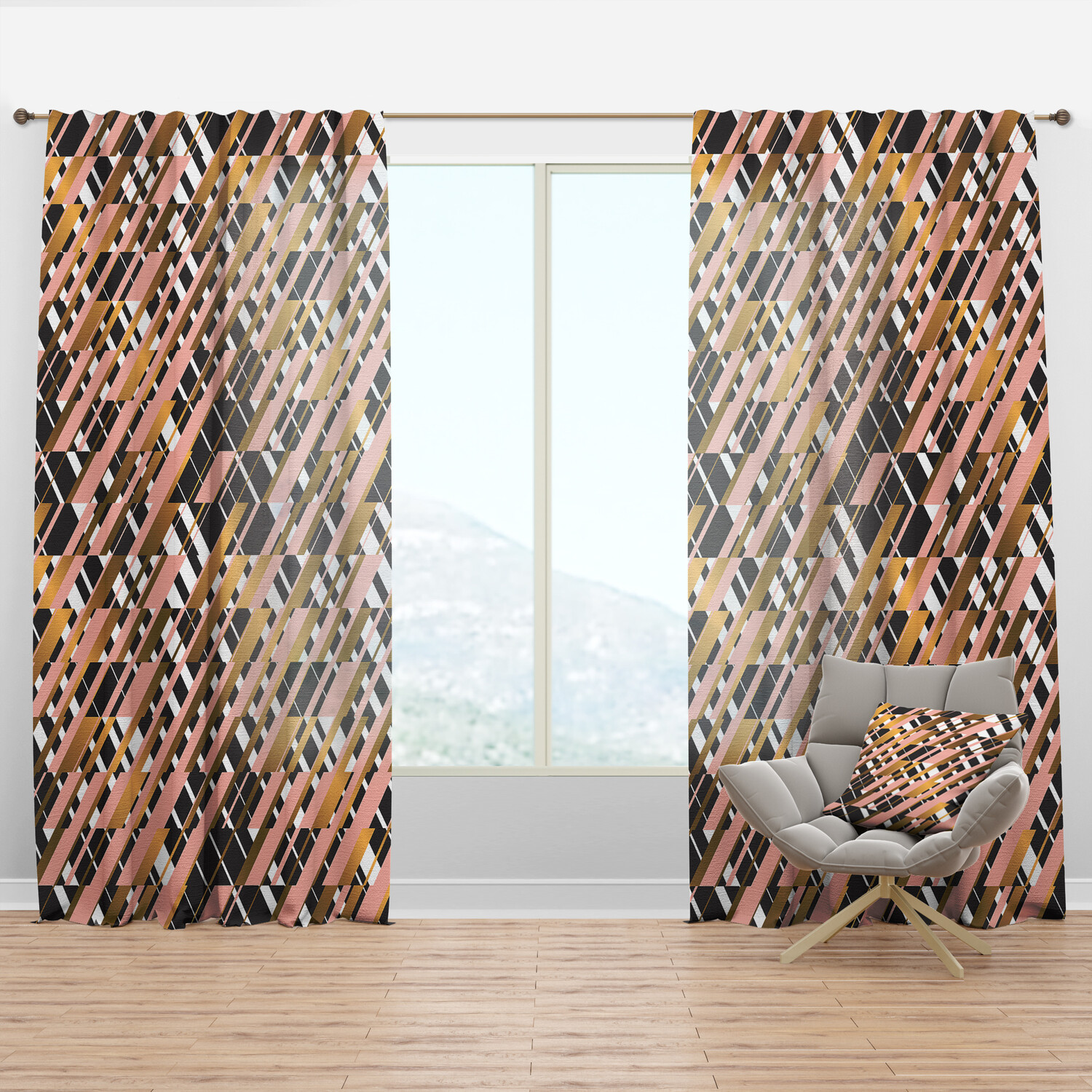 

Занавеска Designart Gold Checkered Retro Pattern II, розовый