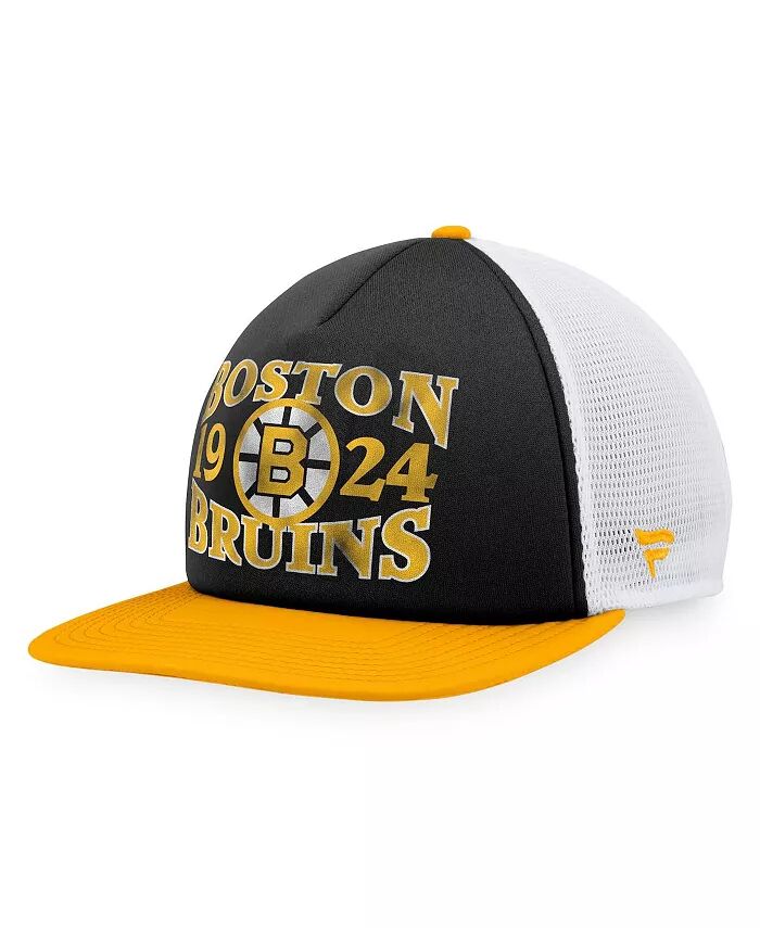 

Мужская черная, золотистая состаренная бейсболка-кепка Trucker Snapback Boston Bruins Heritage Vintage-Like Foam Front Fanatics