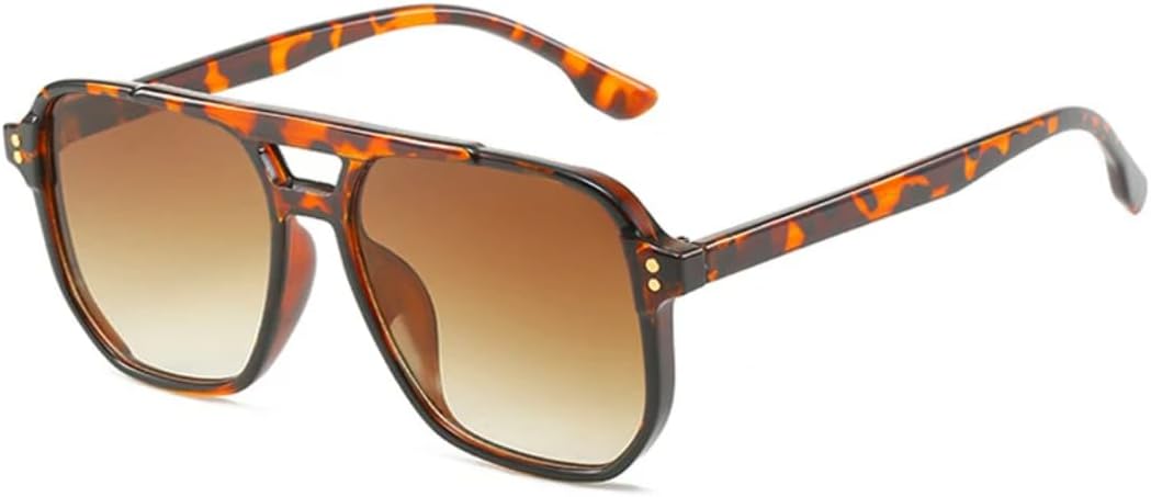 

Модные солнцезащитные очки с двойной перемычкой для женщин, ретро-стиль, с заклепками, защита от УФ-излучения для мужчин, градиентные, трендовые UUPTTPL, Leopard Tea Gradient