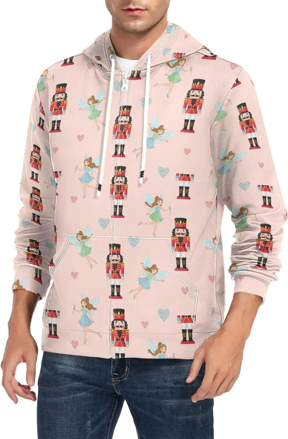 

Мужская толстовка с капюшоном Fairy Nutcracker Hearts на молнии и карманом CUPADA