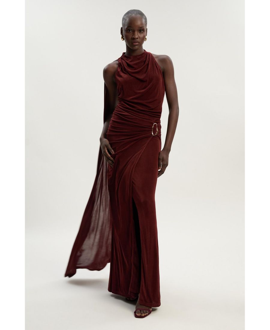 

Женское облегающее платье-макси из крепа с высоким воротником Karen Millen, Chocolate