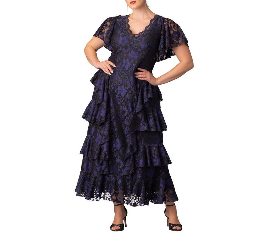 

Вечернее платье большого размера Mon Ange с многоярусной кружевной отделкой Kiyonna, Violet noir