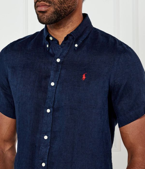 Рубашка мужская Polo Ralph Lauren льняная с коротким рукавом, синий — фото 4