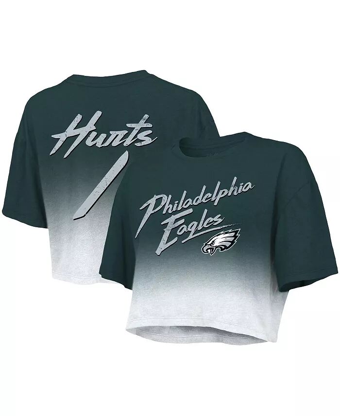 

Женская футболка с принтом «Три в ряд» Jalen Hurts Green, White Philadelphia Eagles с именем и номером игрока, нанесенным методом капельного крашения Majestic