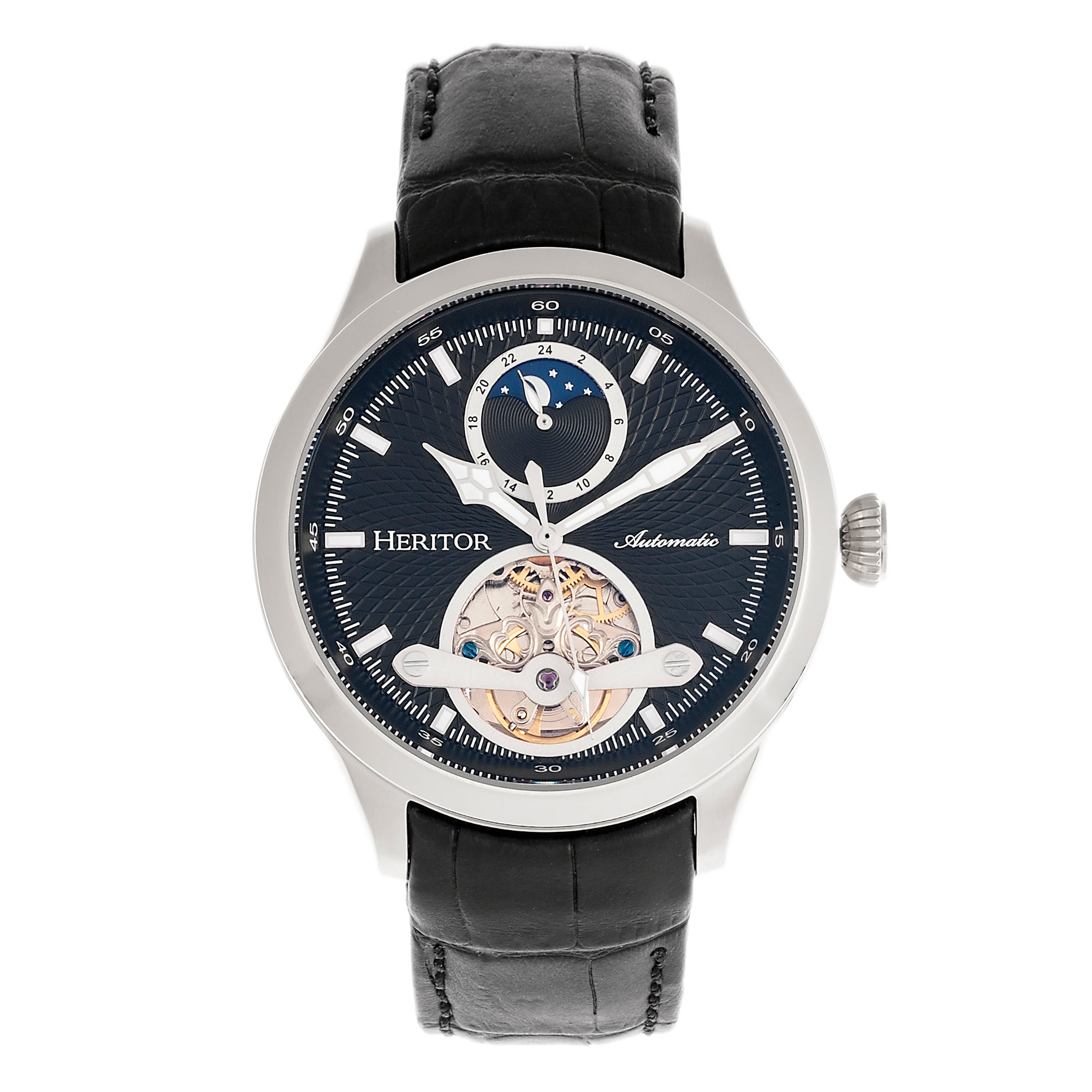 

Часы Gregory Semi-Skeleton с кожаным ремешком Heritor Automatic, черный