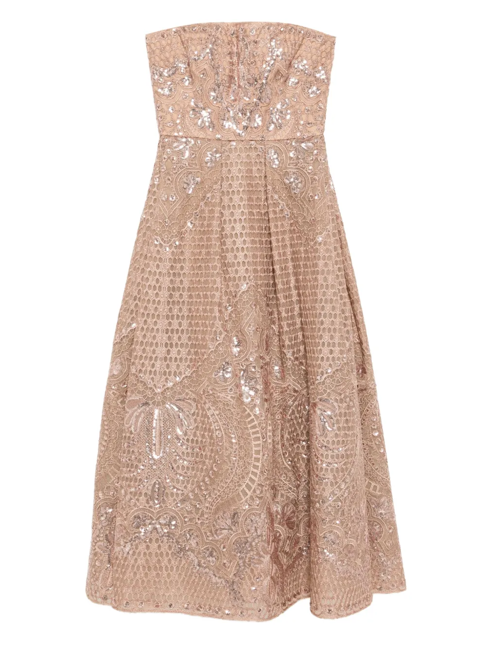

Платье миди с вышивкой Elie Saab, коричневый