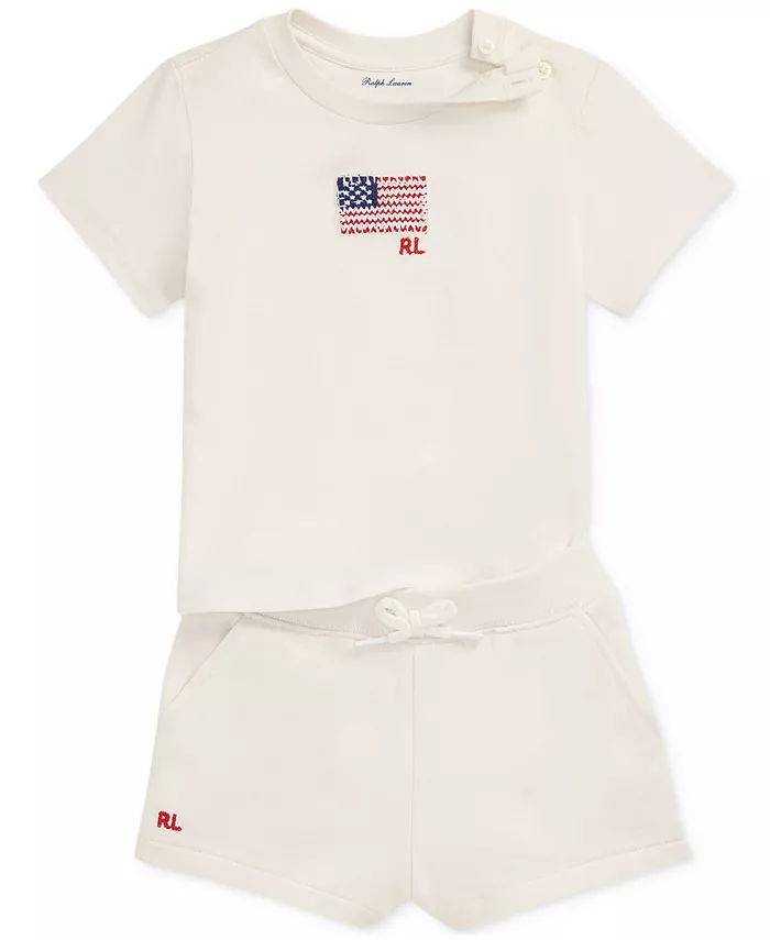 

Комплект из футболки и шорт для девочек Polo Ralph Lauren, белый