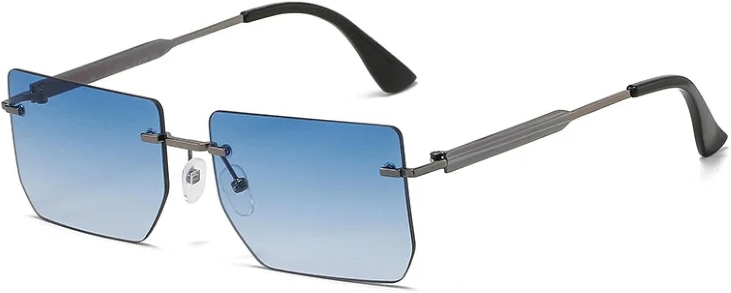 

Безободковые металлические солнцезащитные очки для мужчин и женщин, модные винтажные солнцезащитные очки для активного отдыха и вождения, защита от УФ-излучения UV400 TKKTLLT, Gun Gradient Blue